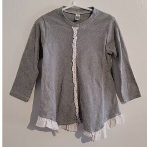 NANO Ruffle Front Crewneck Long Sleeve Ribbed Tunic Dress Gray 3